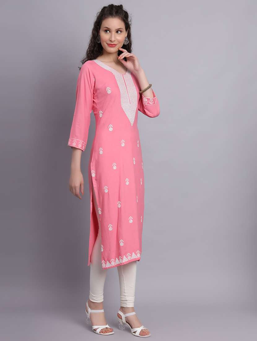 women pink chikankari work straight kurta - 20239512 - Standard Image - 2