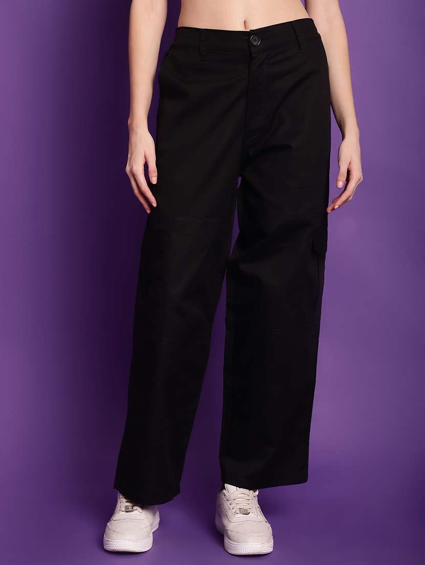 black solid high rise cargos trouser