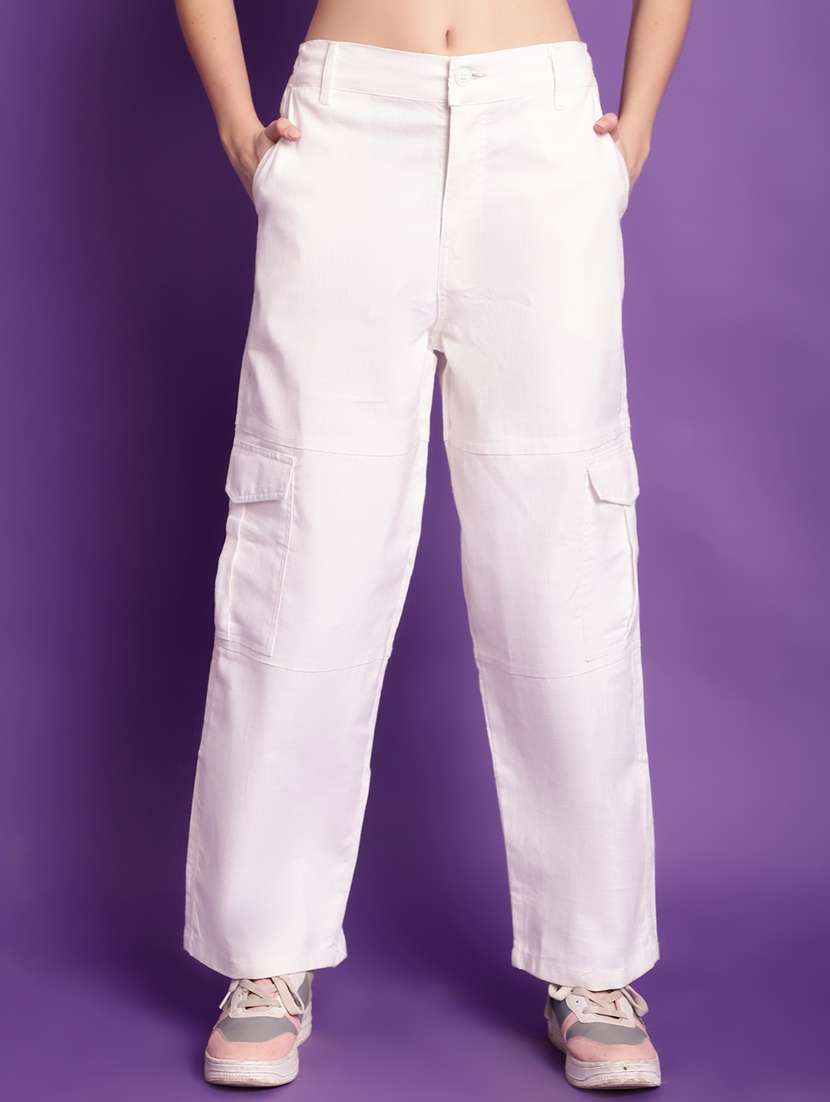 white solid high rise cargo trouser