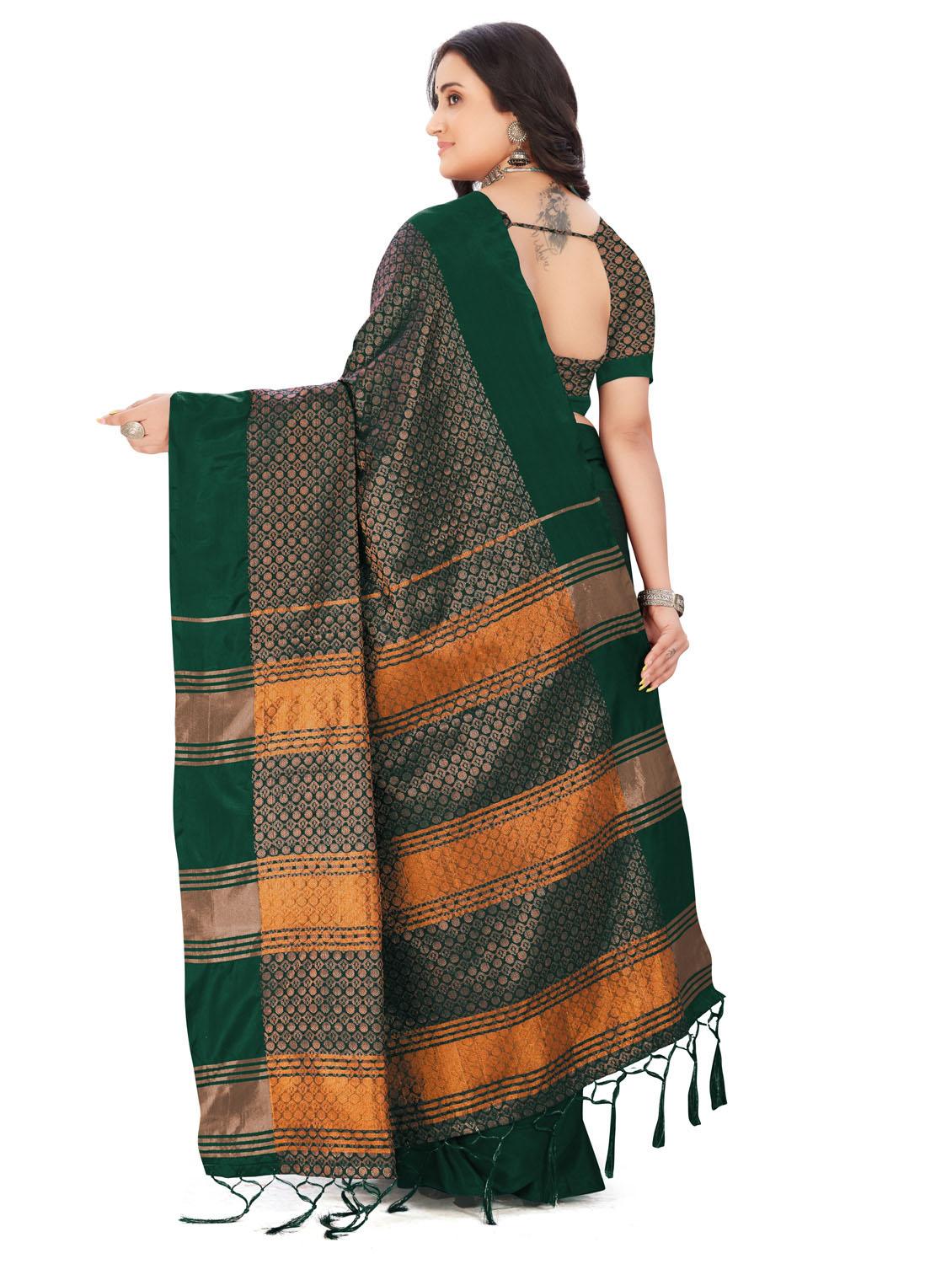 dark green silk madurai saree with blouse - 20240410 - Standard Image - 2