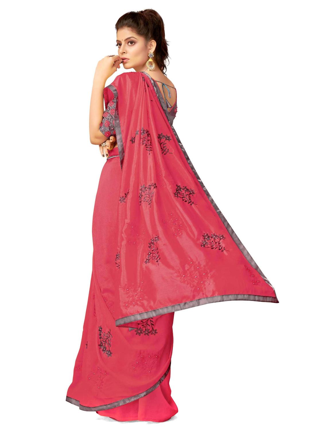 red colored embroidered saree with blouse - 20240421 - Standard Image - 2