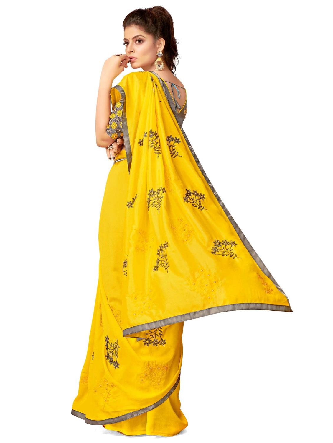 women yellow embroidered saree with blouse - 20240423 - Standard Image - 2