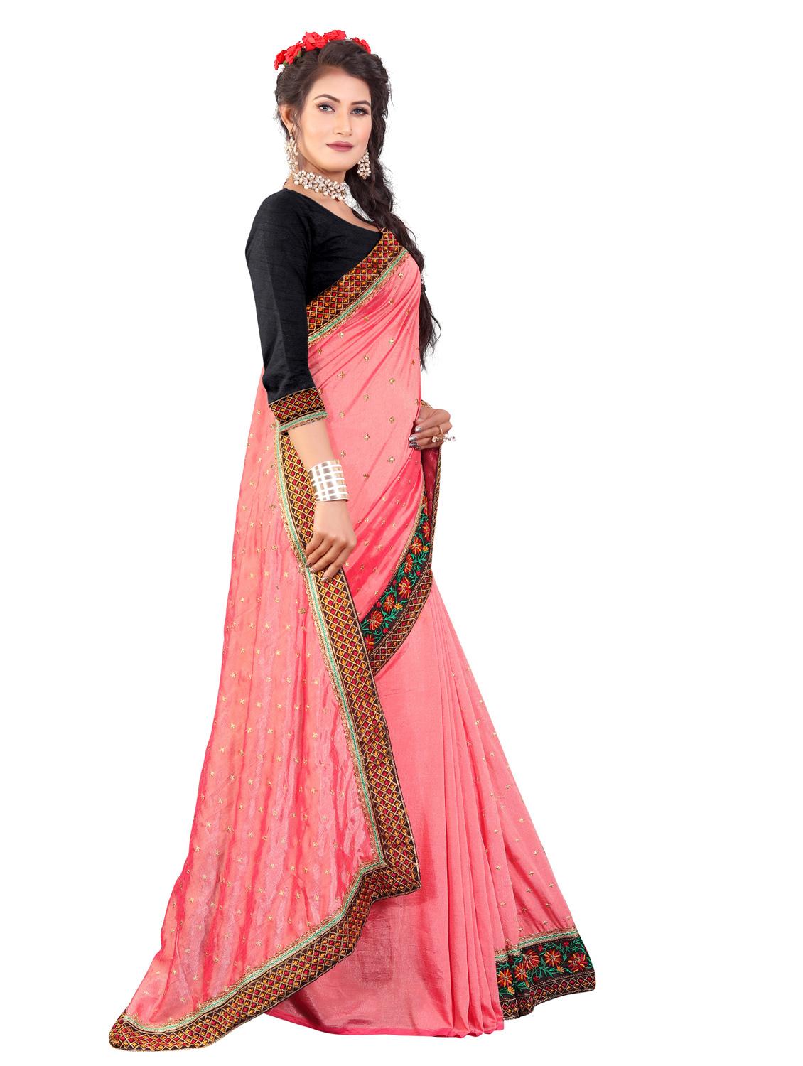 pink colored bordered saree with blouse - 20240435 - Standard Image - 2