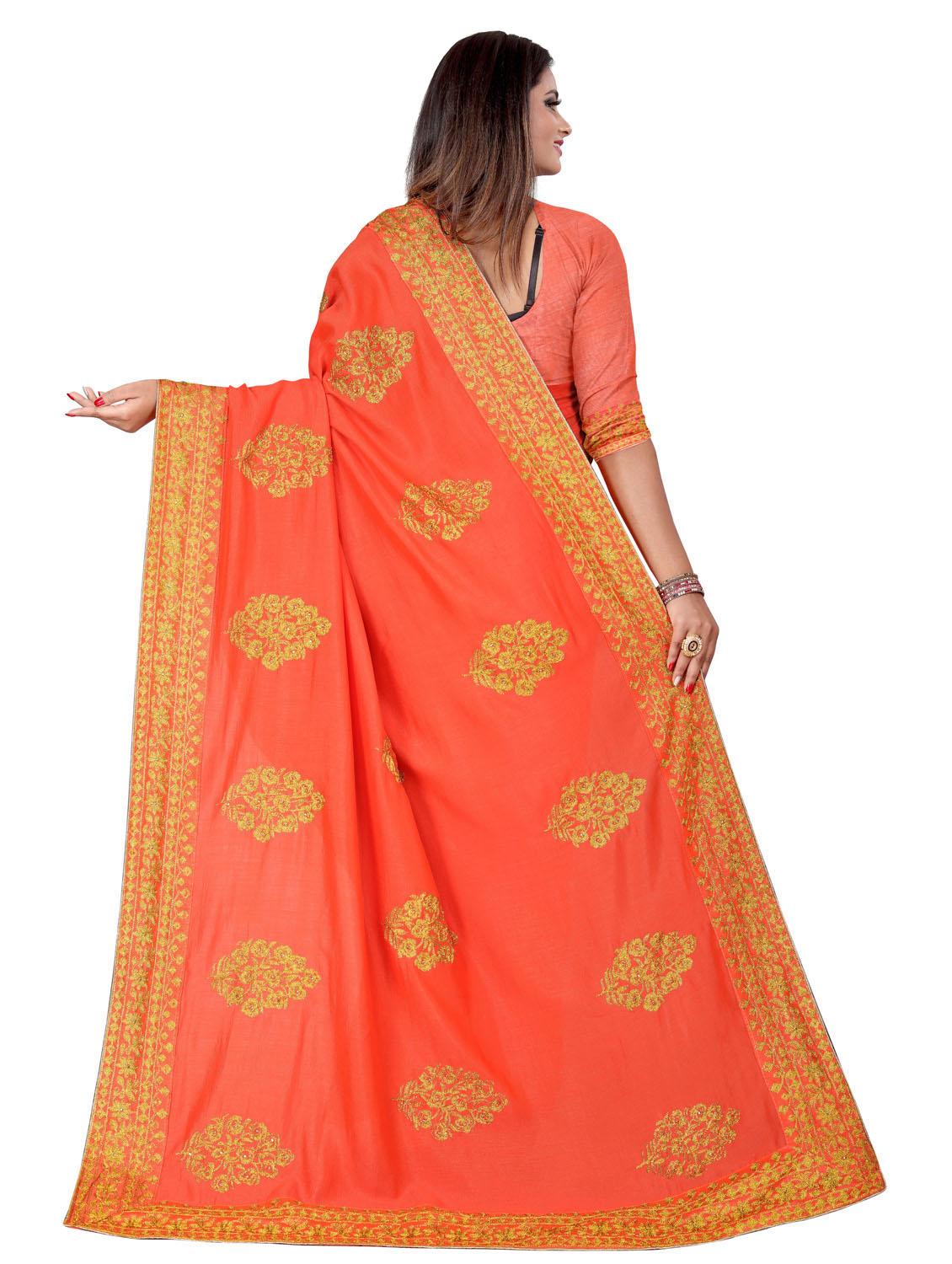 orange floral printed saree with blouse - 20240439 - Standard Image - 2