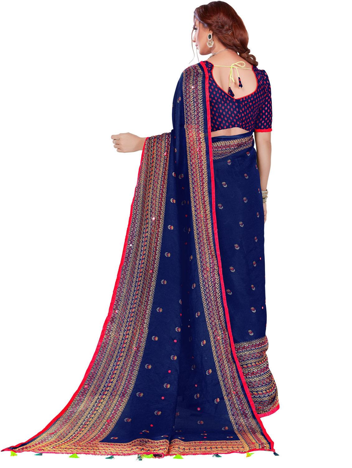 blue floral print bordered saree - 20240480 - Standard Image - 2