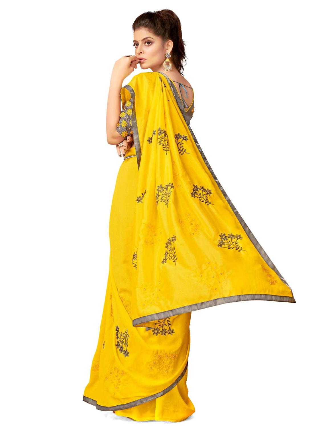 yellow colored embroidered saree - 20240525 - Standard Image - 2