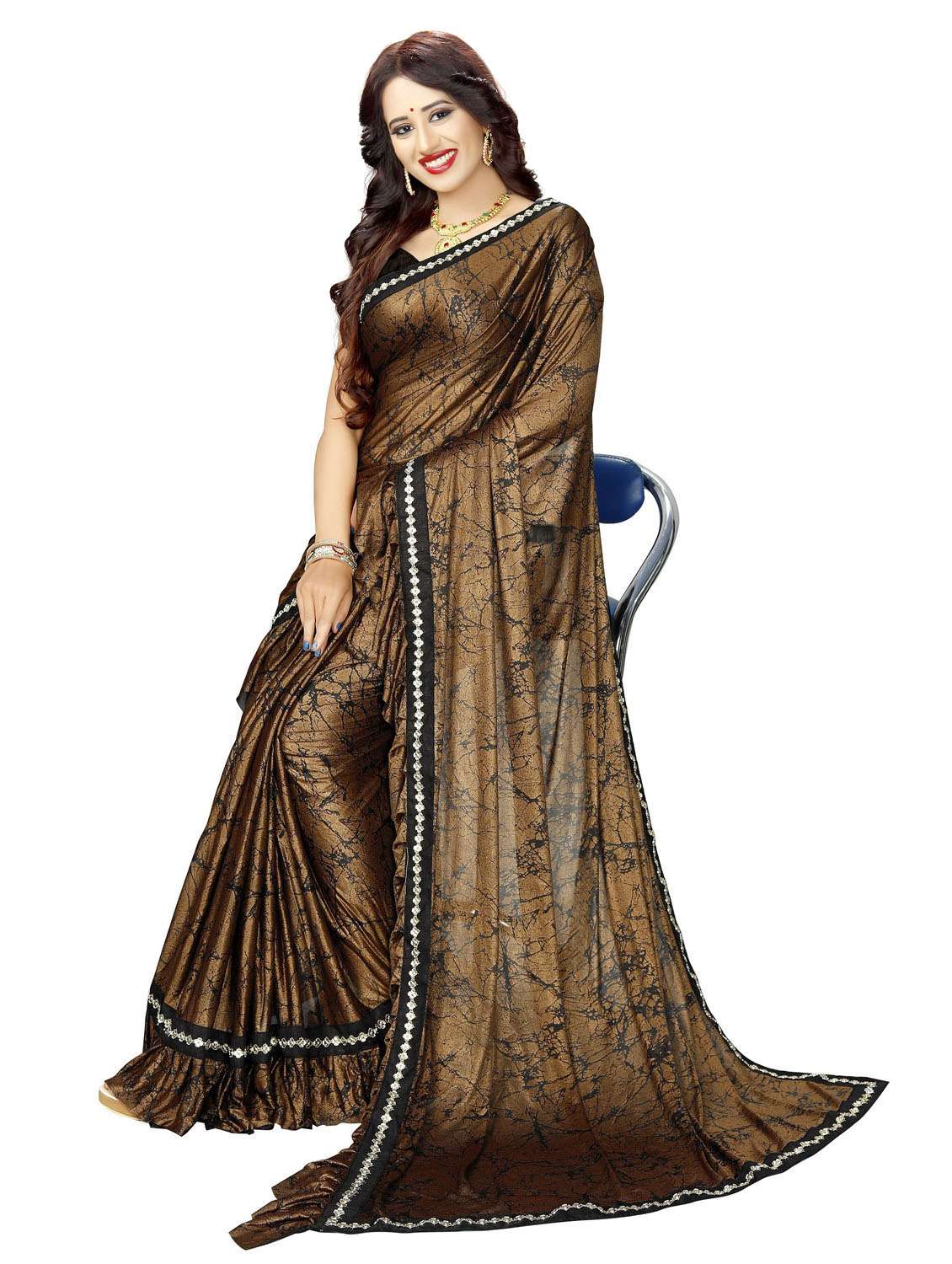 brown abstract printed saree - 20240529 -  Standard Image - 2
