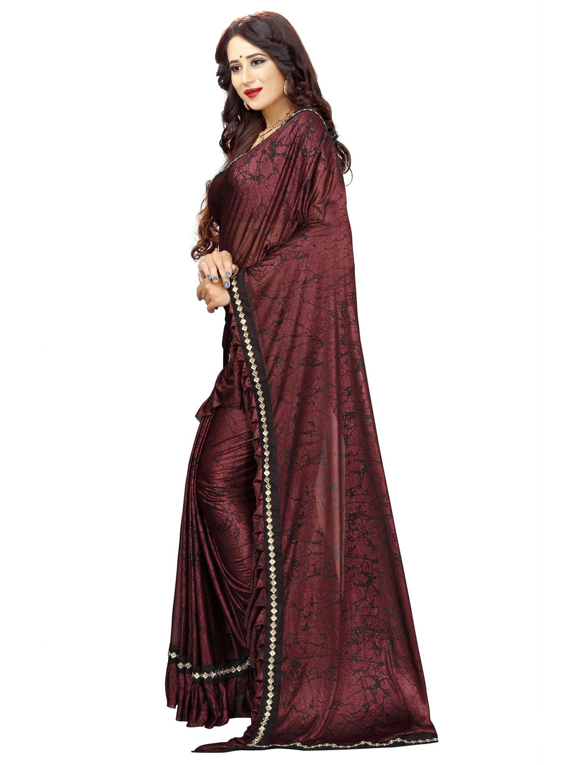 burgundy colored ruffle saree - 20240533 - Standard Image - 2