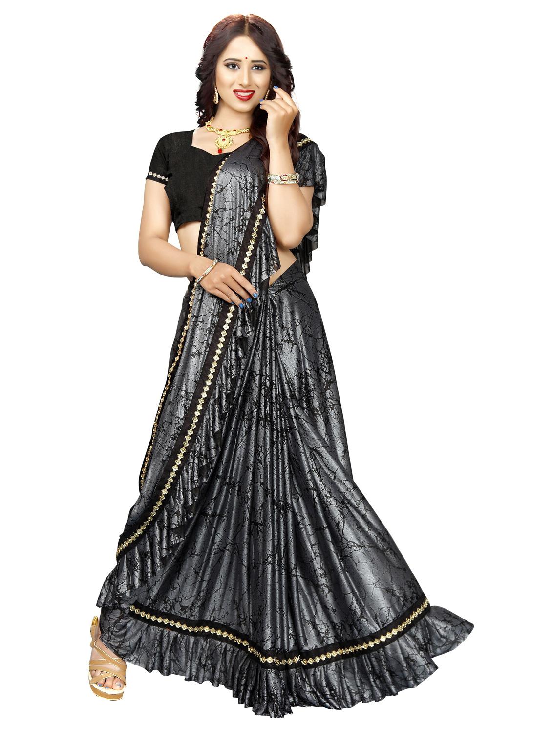 silver colored ruffle saree - 20240534 - Standard Image - 2