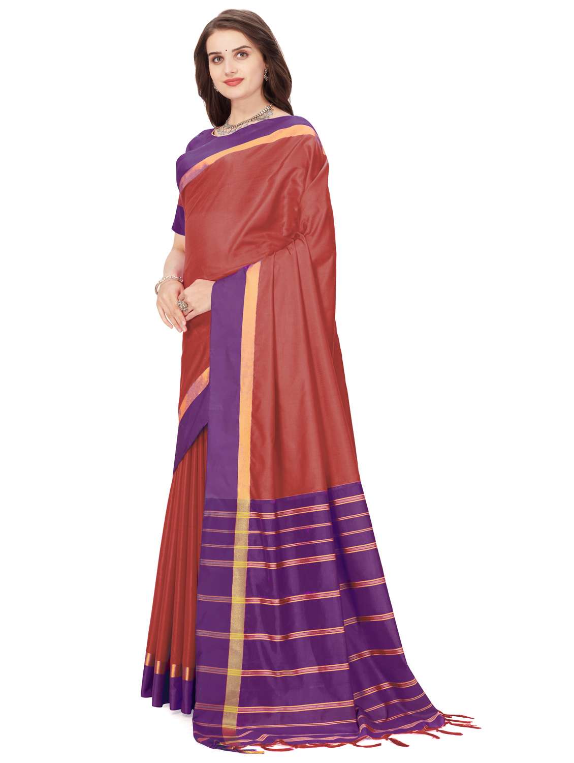 solid bordered saree with blouse - 20240557 -  Standard Image - 2