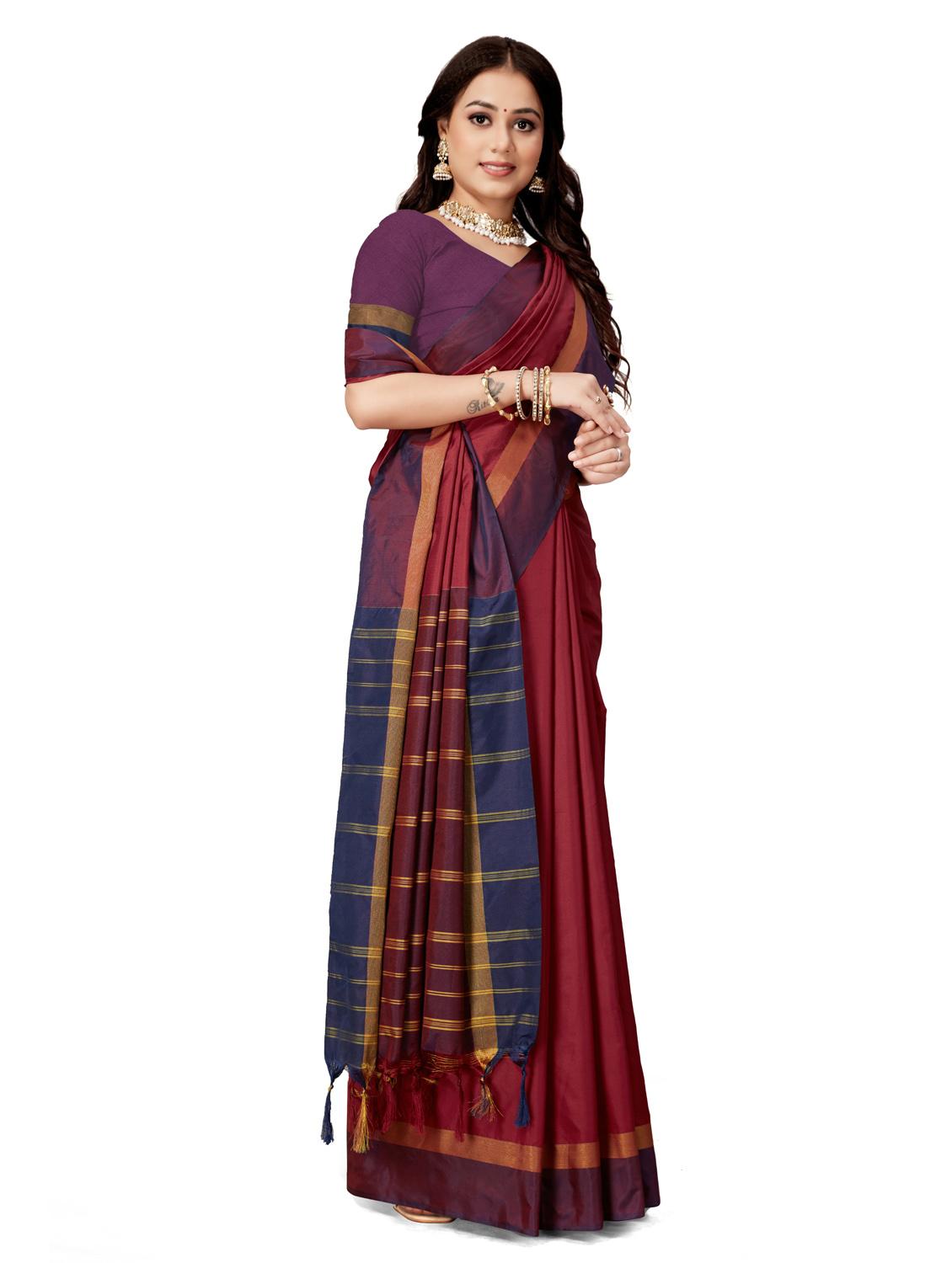 maroon colored bordered saree with blouse - 20240570 - Standard Image - 2
