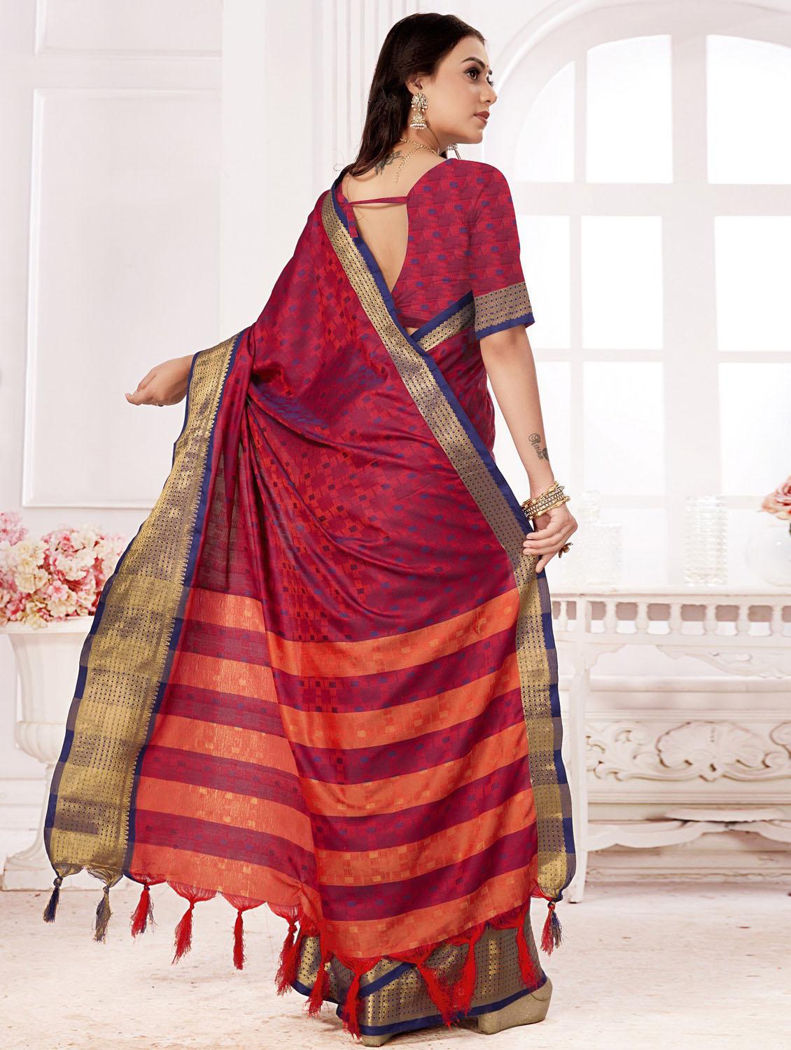 zari work maroon banarasi saree with blouse - 20240576 - Standard Image - 2