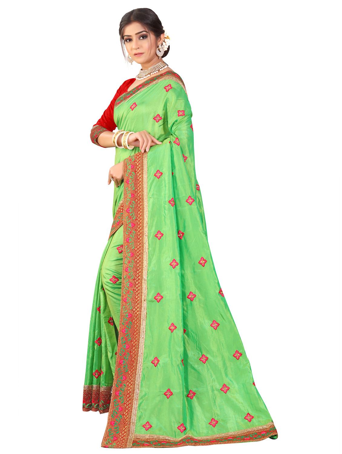 green embroidered saree with blouse - 20240584 - Standard Image - 2