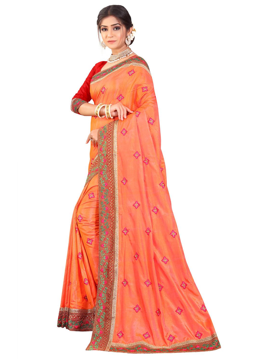 orange embroidered saree with blouse - 20240588 - Standard Image - 2