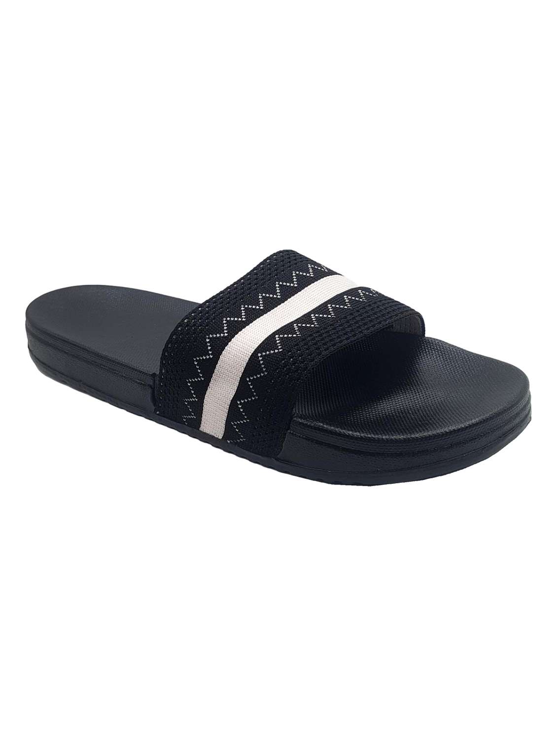 black synthetic slip on flip flops