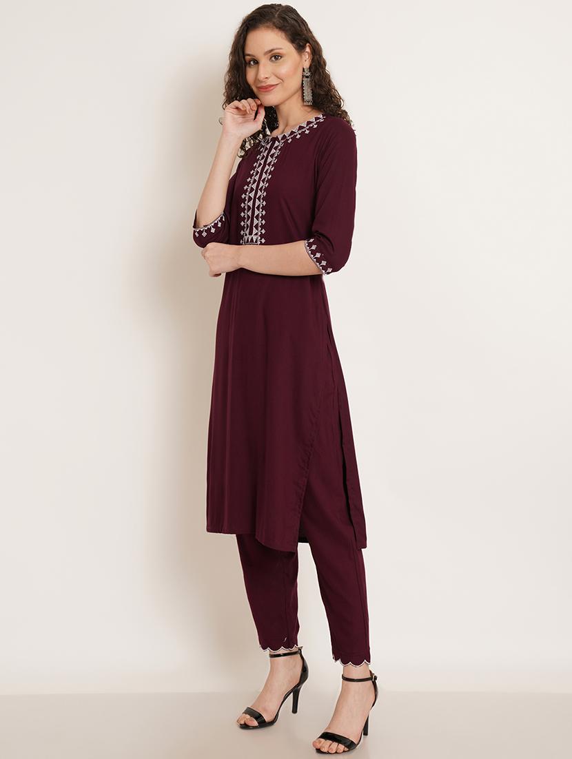 embroidered cotton kurta pant set - 20242957 - Standard Image - 2