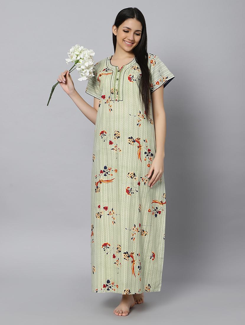 green floral print short sleeves nighty with pocket - 20243448 - Standard Image - 2