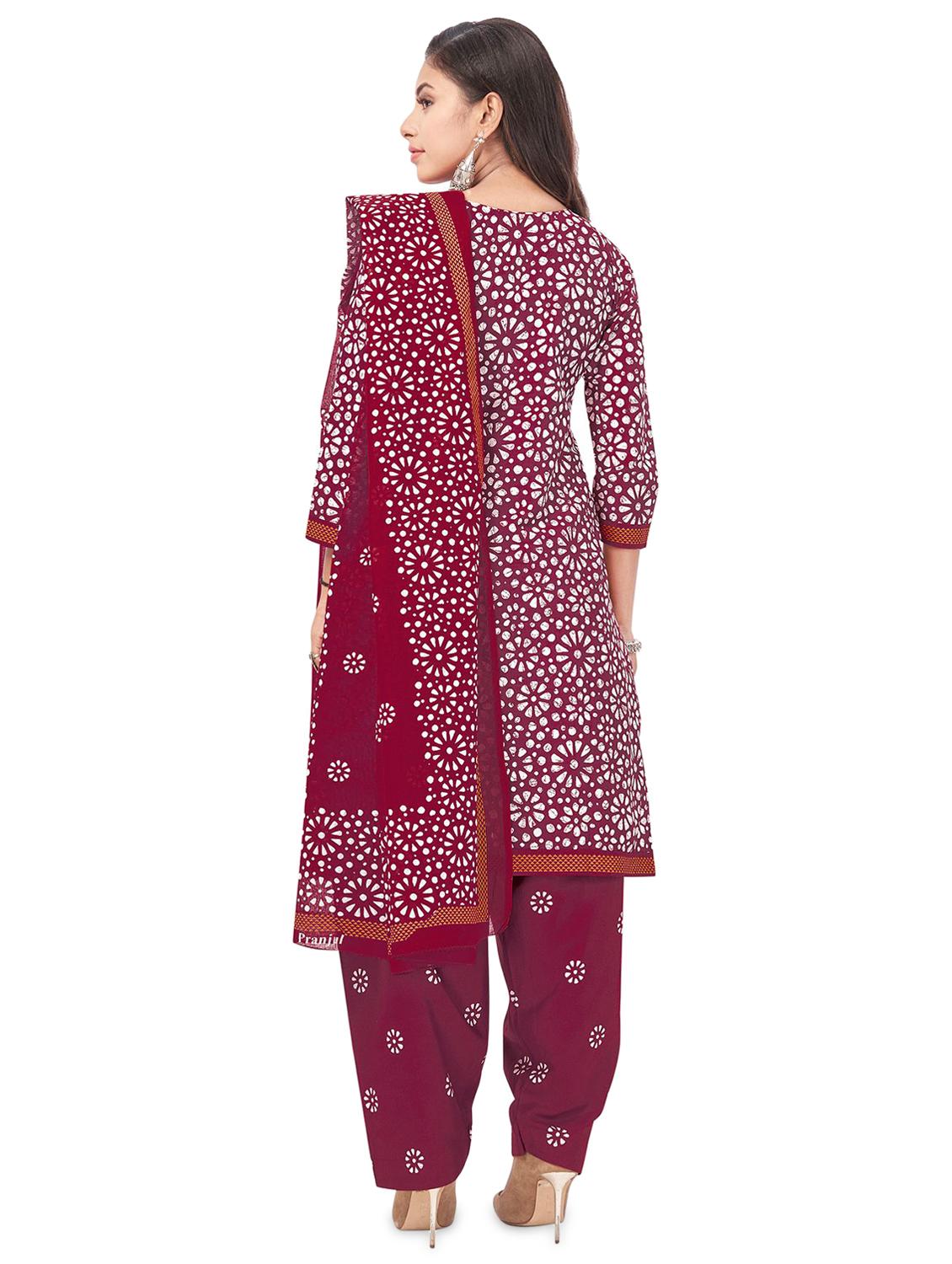 maroon floral printed unstitched suits - 20244375 - Standard Image - 2