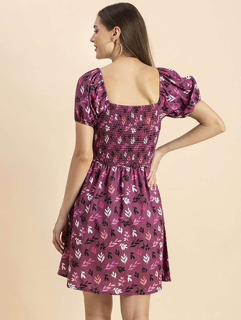 women's fit & flare leaf print dress - 20244395 -  Standard Image - 2