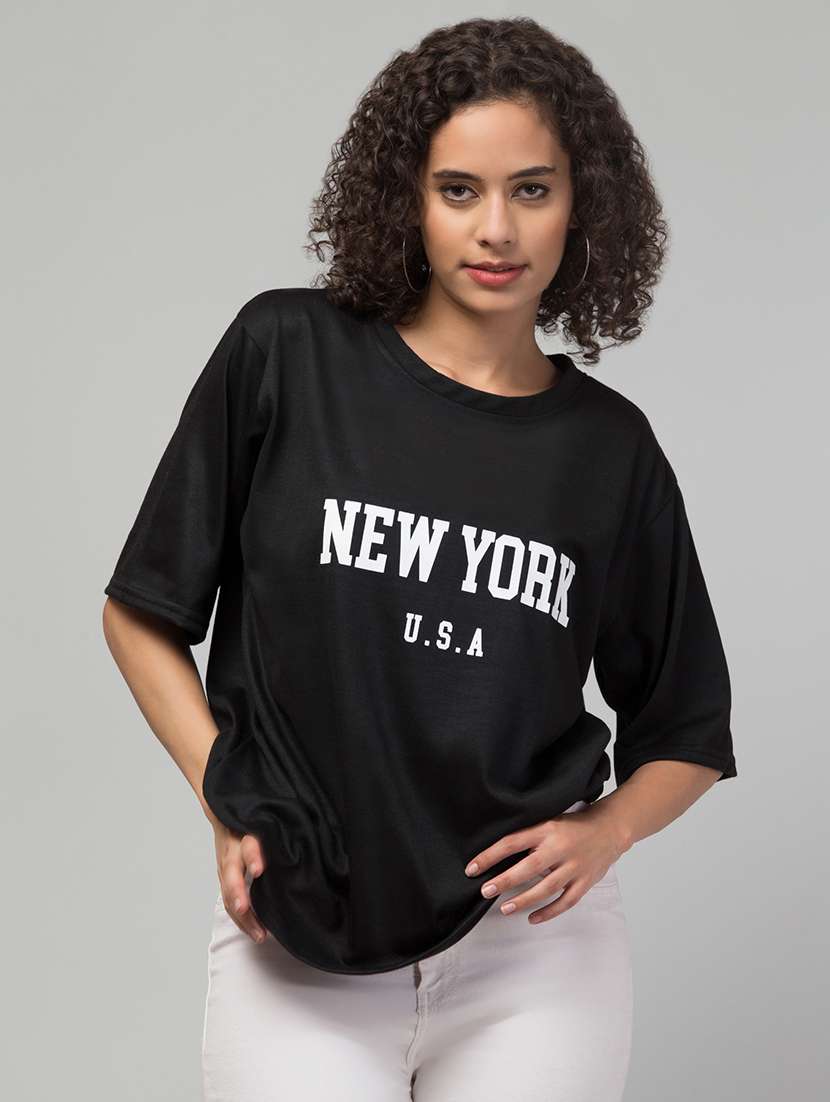 women's chest print round neck t-shirt