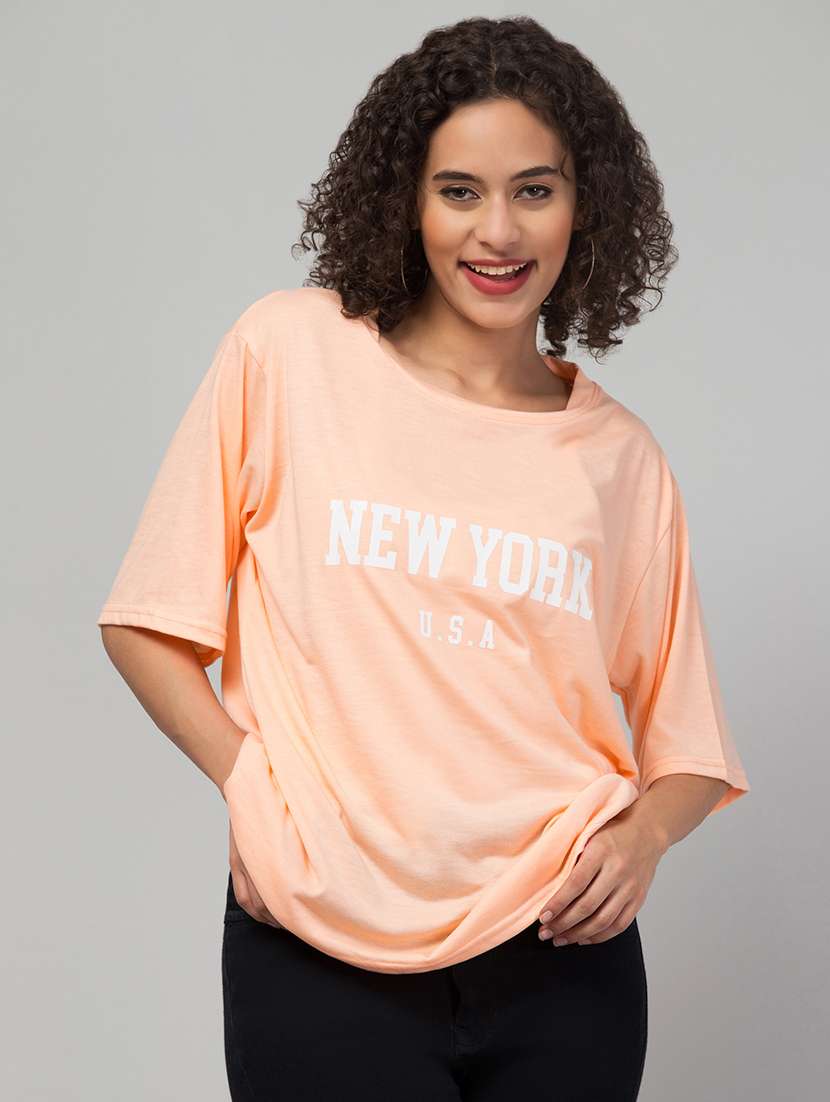 women's chest print round neck t-shirt