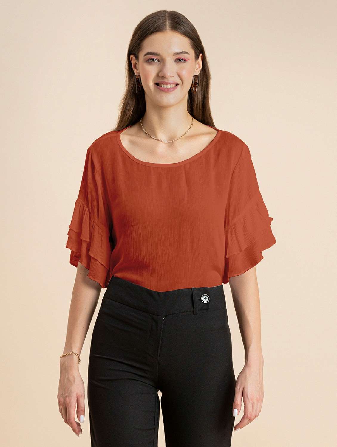 women's crop round neck top