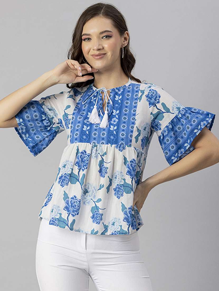 women's a line tie-up neck top