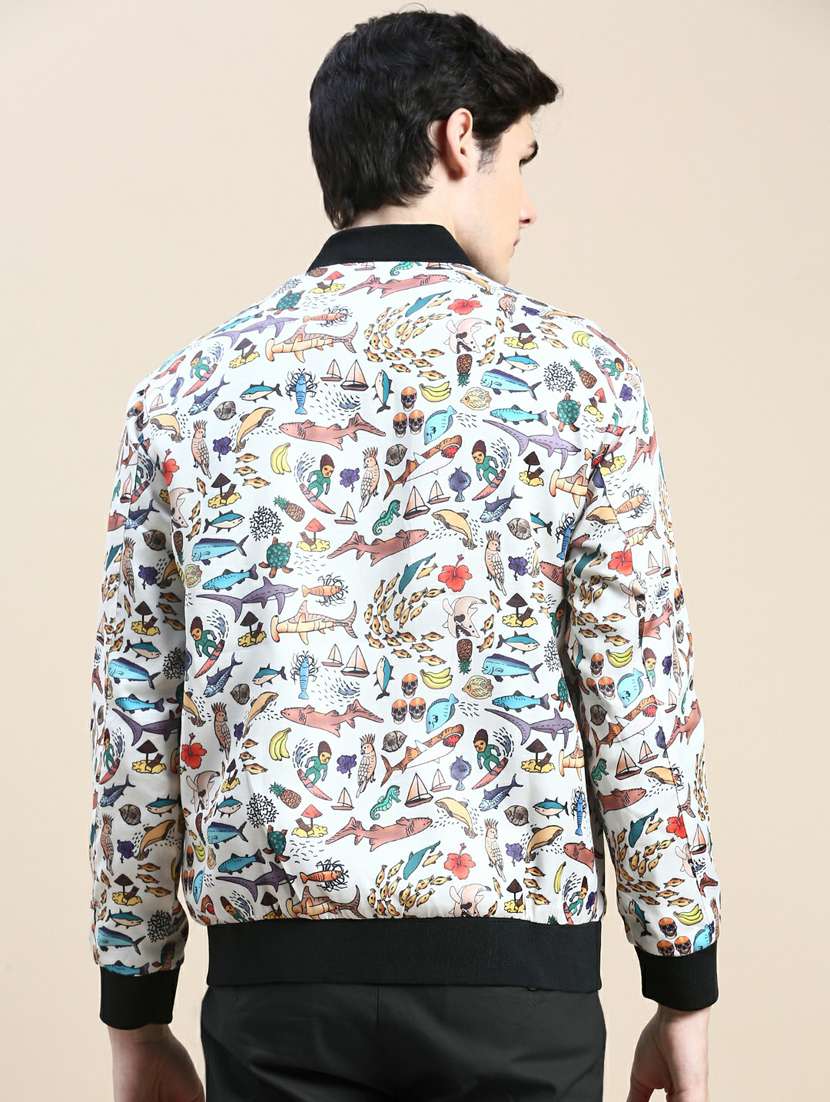 men white printed nylon bomber jacket - 20245363 -  Standard Image - 2