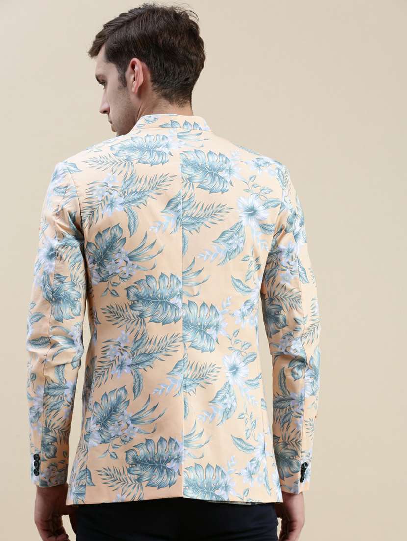 men cream tropical print cotton single breasted casual blazer - 20245395 -  Standard Image - 2
