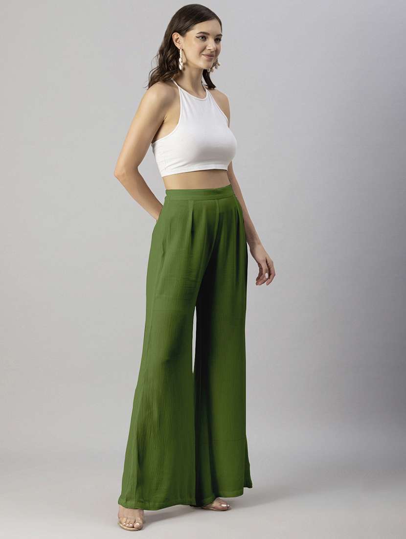 women solid high rise wide leg trouser - 20245413 - Standard Image - 2