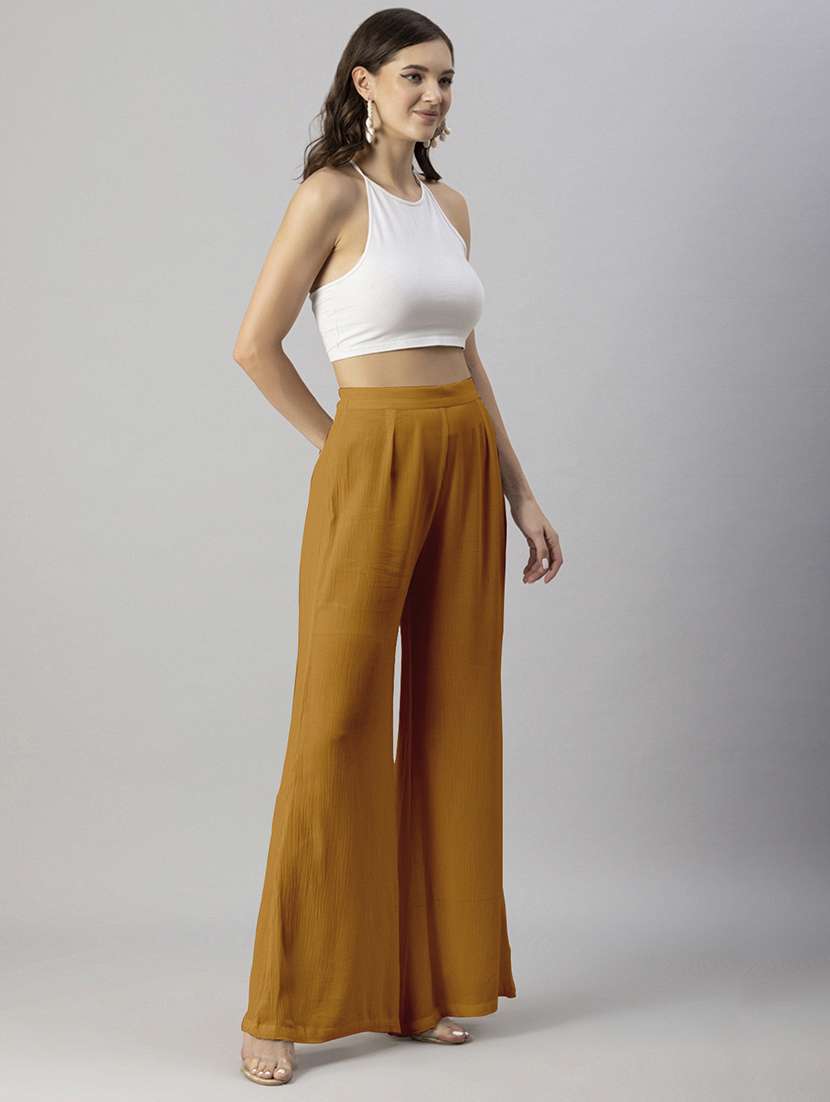 women solid high rise wide leg trouser - 20245414 -  Standard Image - 2