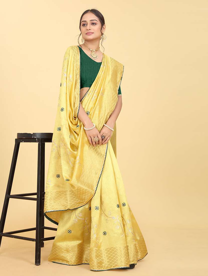 yellow cotton embroidered saree with blouse - 20245422 - Standard Image - 2