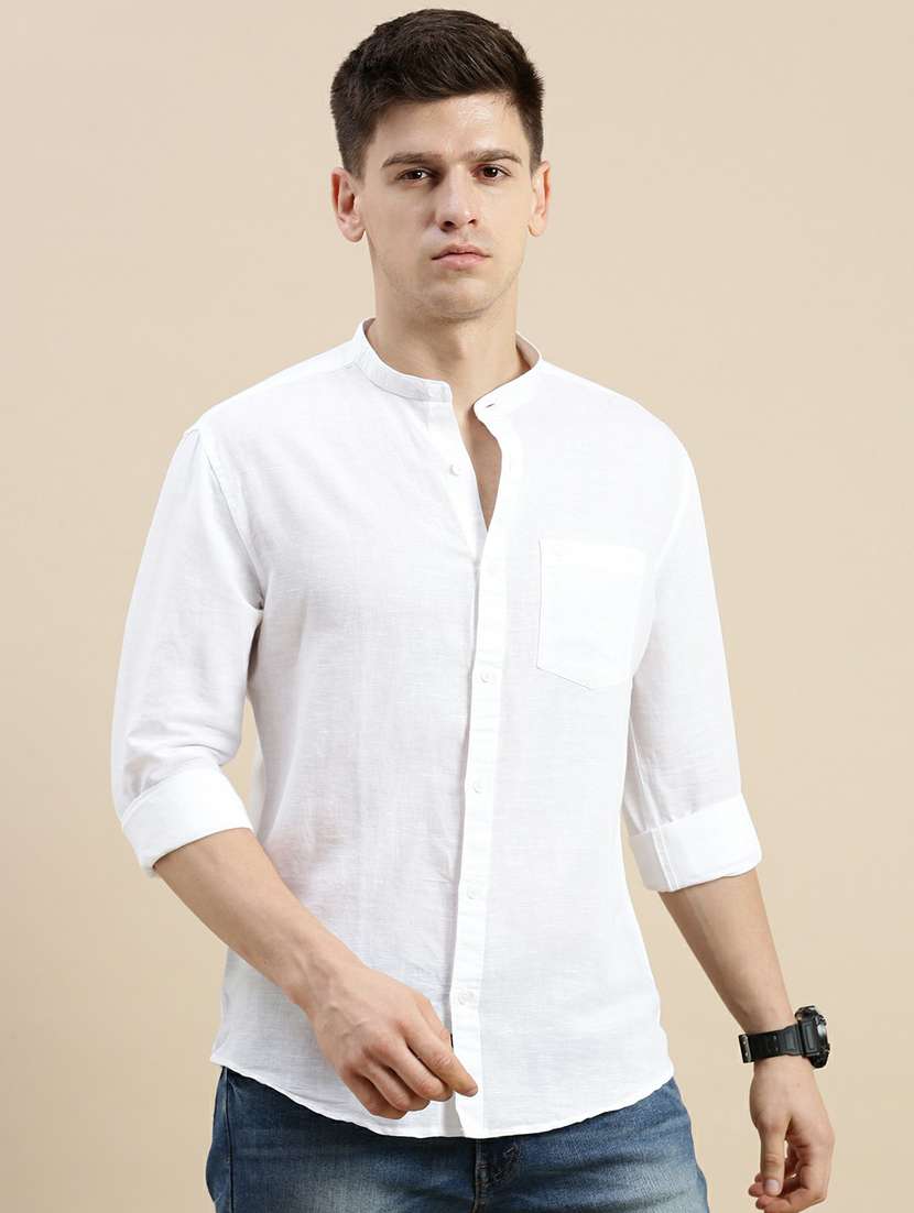 white solid long sleeve casual shirt