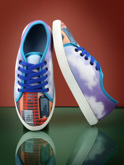 men graphic printed blue lace up sneaker - 20245830 -  Standard Image - 0