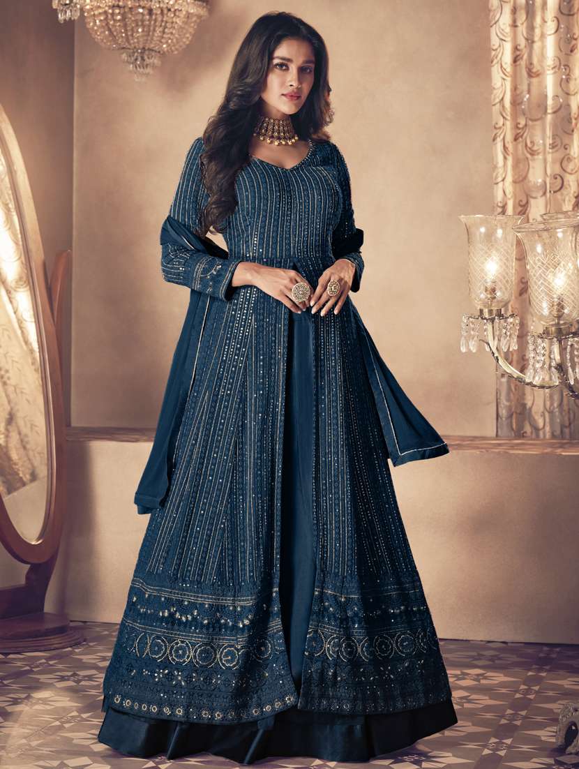 embroidered semi-stitched suit set