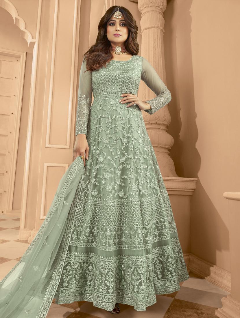 embroidered semi-stitched suit set - 20248917 -  Zoom Image - 0