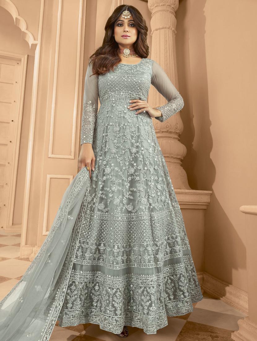 embroidered semi-stitched suit set - 20248918 -  Zoom Image - 0