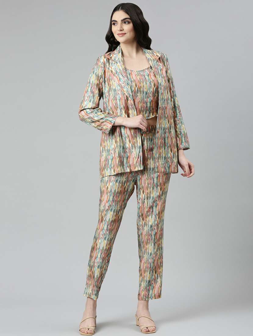 abstract print bottom and coat set