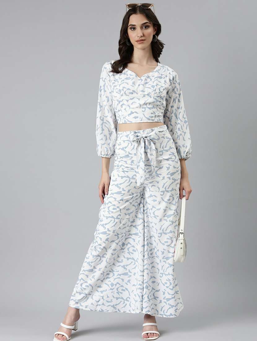 white abstract print top and trouser co-ord set - 20249122 - Zoom Image - 0