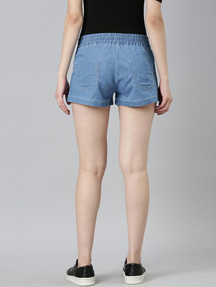 blue solid regular fit denim short - 20249276 - Standard Image - 2