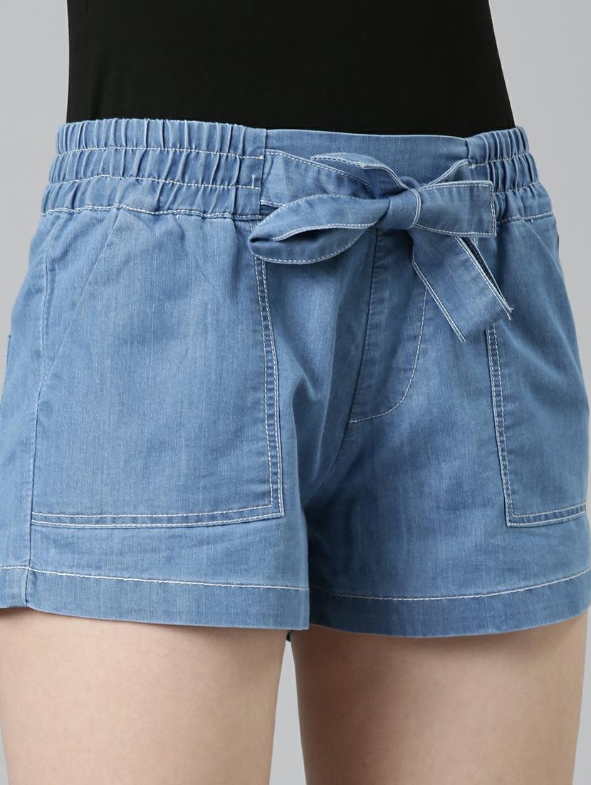 blue solid regular fit denim short - 20249276 - Standard Image - 7