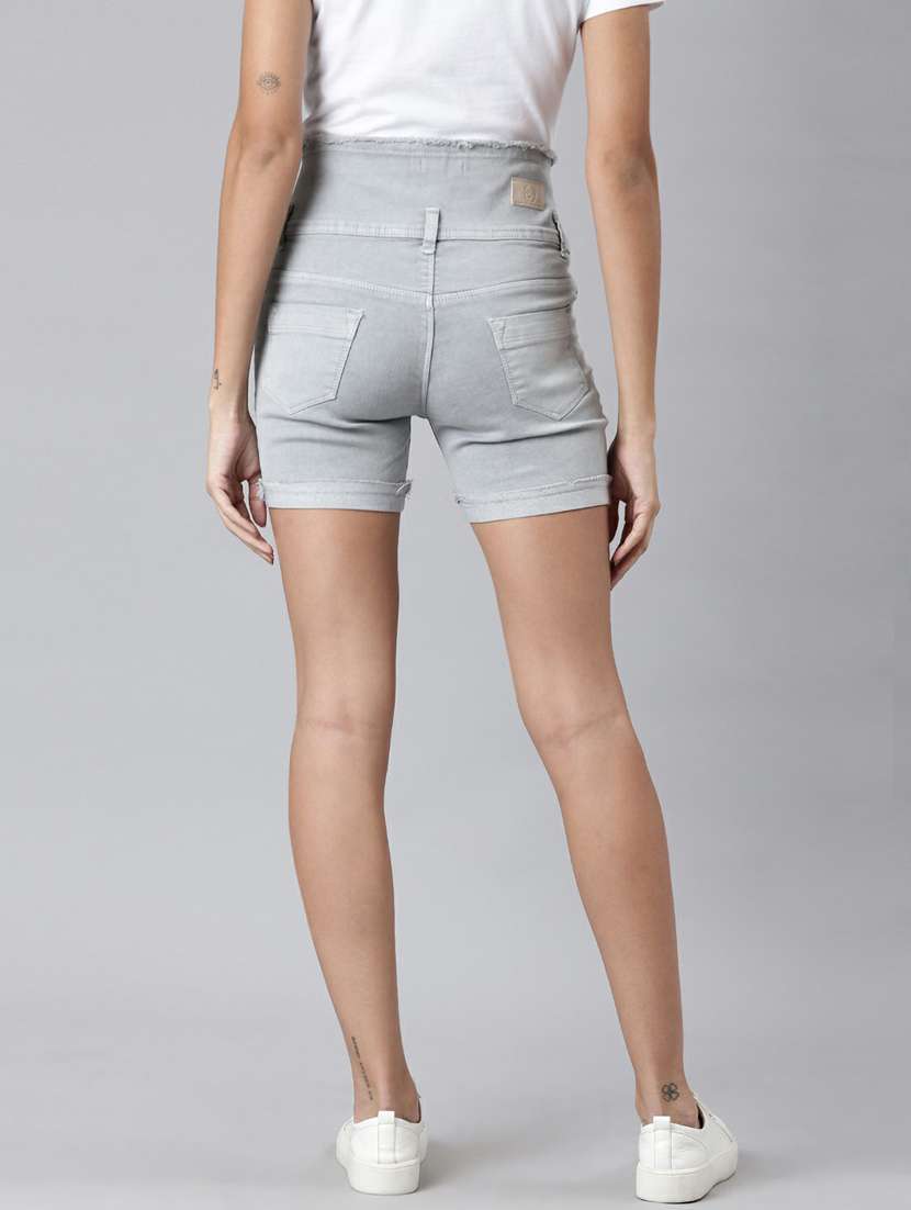 grey solid slim fit denim shorts  - 20249279 -  Standard Image - 2