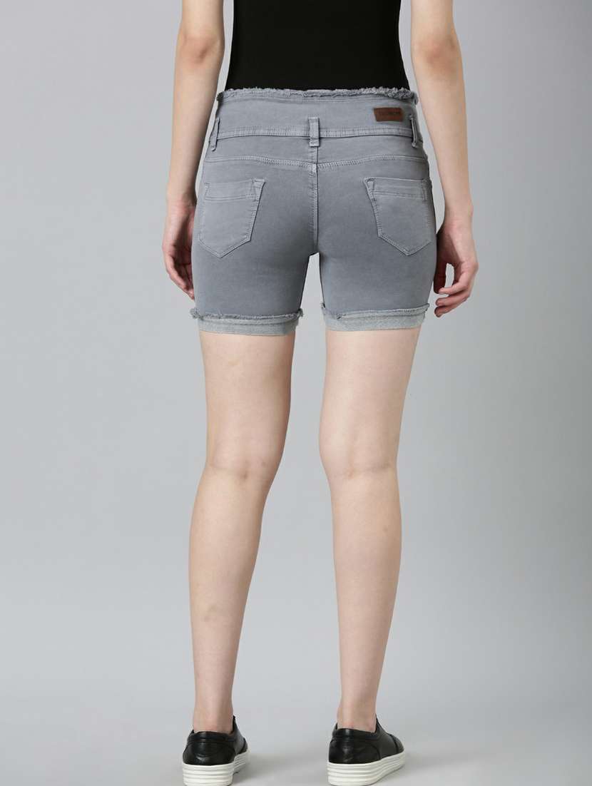 grey solid slim fit denim shorts  - 20249280 -  Standard Image - 2