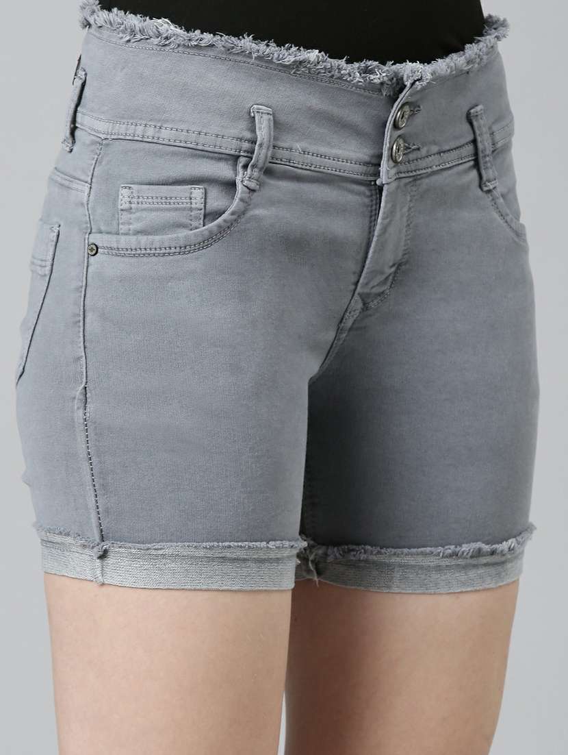 grey solid slim fit denim shorts  - 20249280 -  Standard Image - 7