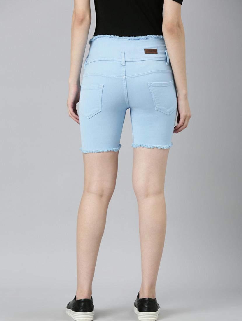 light blue solid slim fit denim shorts - 20249285 - Standard Image - 2