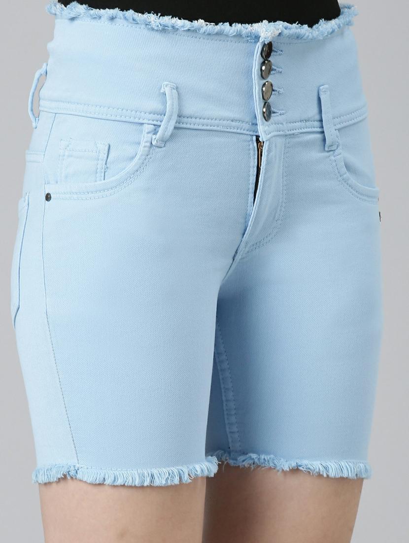 light blue solid slim fit denim shorts - 20249285 - Standard Image - 7