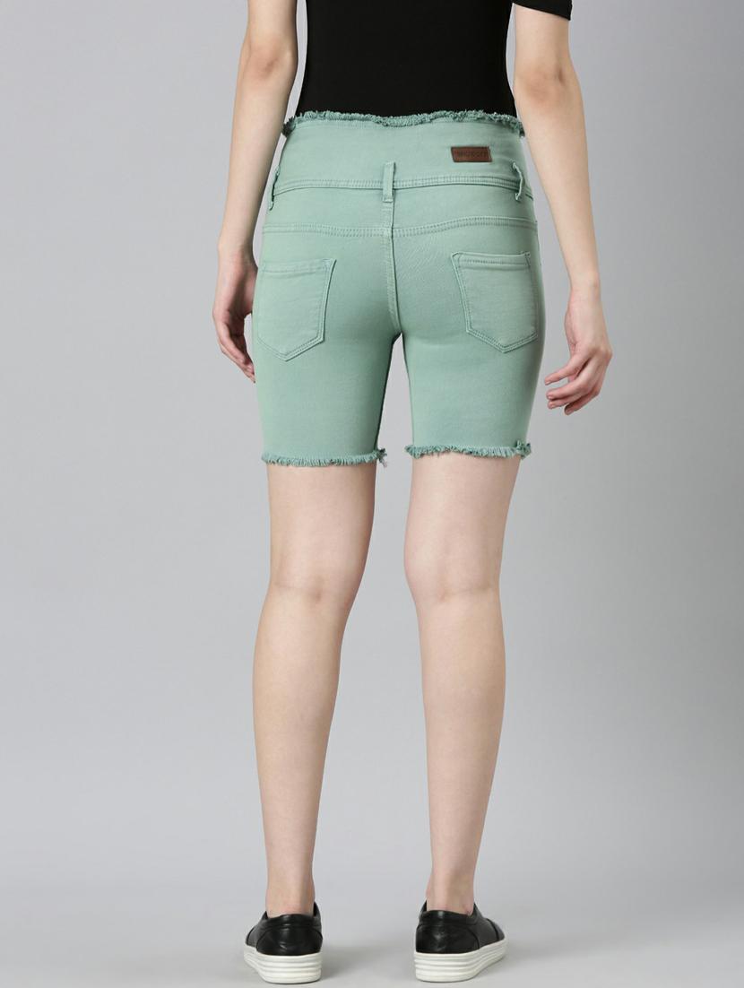 green solid above knee denim shorts - 20249286 - Standard Image - 2