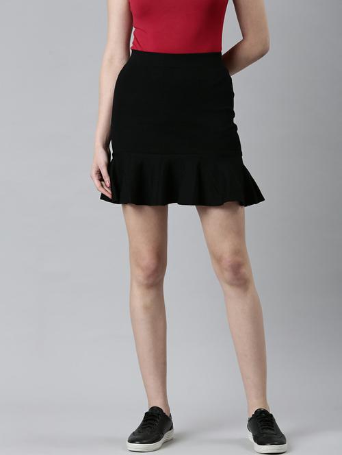 black solid high rise mini ruffled skirt - 20249441 -  Standard Image - 0