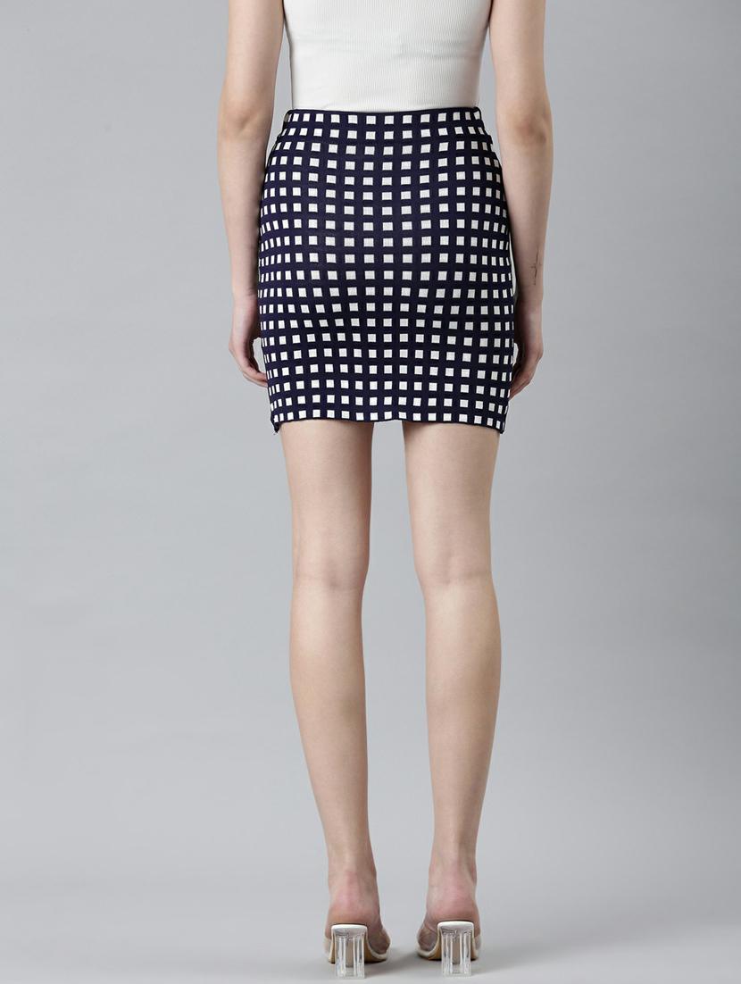 navy blue geometric print pencil skirt - 20249444 - Standard Image - 2