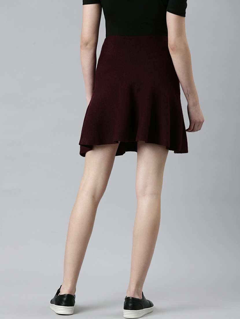 maroon solid skater skirt - 20249449 -  Standard Image - 2